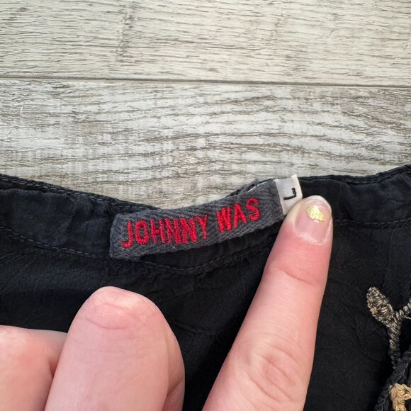 Johnny Was black heavily embroidered floral tunic short sleeve FLAWED large I46 - Picture 5 of 10